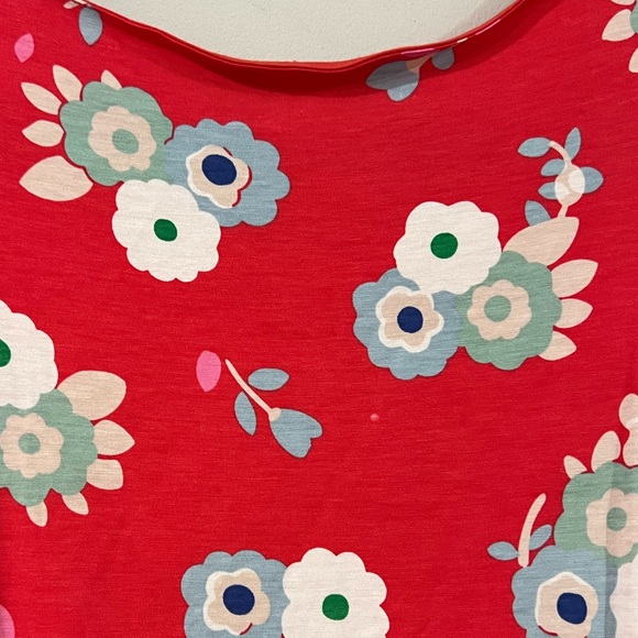 Boden Lottie Ruched Jersey Red Floral Print Midi Dress Bloom Size 8 L - Picture 5 of 8